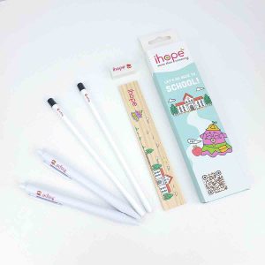 Quà tặng bút bi, bút chì, thước kẻ, cục tẩy in logo Ihope cho sự kiện GS90